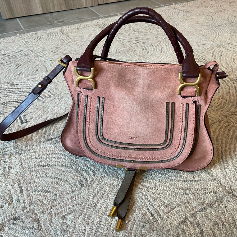 Chloe Marcie Medium Bag in Pink Suede
